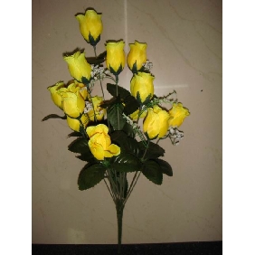 Wholesale 14pcs of fashion artificial rose bunch yellow color 97rn06