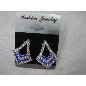 Hollow Lozenge Copper Earrings Inlayed White And Blue Diamonds Fashion Jewelry