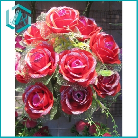 Wholesale 12pcs red artificial flowers made of plastic and textile