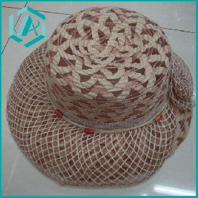 Wholesale lady's classical design with gauze covered straw hat