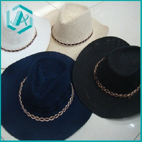 Wholesale three color classical style cowboy straw hat with chain around