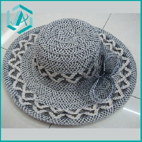 Wholesale lady's grey fasionable design paper straw hat with flower lateral