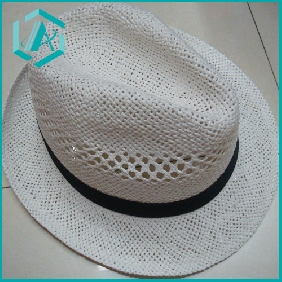 Wholesale men's black classical design straw hat with black belt around