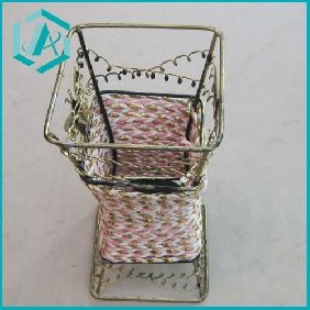 Wholesale Fashion dollar items iron wire and paper string made square bottom flower baskets with coppery plating