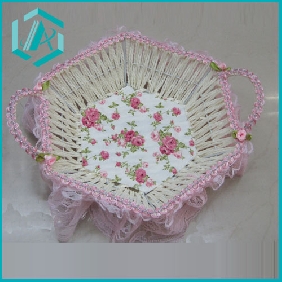 Wholesale Hot sell gift baskets iron hexagonal shallow flower baskets, pink