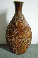 Wholesale brown antique folk style embossed Iron metal wooden vase