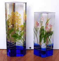 Wholesale Clear Crystal transparent glass floral Etched rectangular cuboid Vase