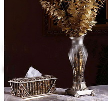 Wholesale Silver grey color Resin material antique design flower vase and tissue box