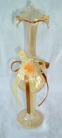 Wholesale Handblown long thin floral pattern mouth glass vase with fabric flower