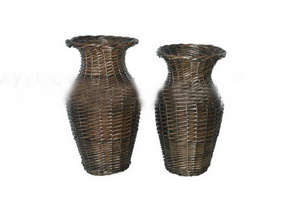 Wholesale Willow woven handmade craft dark brown color natural style folk art vase