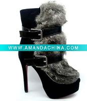 Newest style women's high heel fashion boots with fur