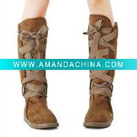 Wholesale Fashion Cross-strap Flat Scrub Boot Apricot