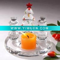Crystal Candlestick with two transparent snowman and christmas tree