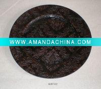 Wholesale BROWN PU PLATE WITH FLOWER