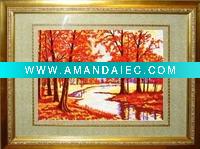Wholesale Red maple tree scenery embroidery