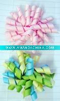 Wholesale LimeGreen SkyBlue and Pink Ribbon Hair accessory with Coiled Flower
