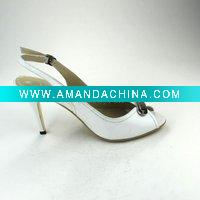 Wholesale F008-03VELONY fashion newest white sheepskin leather fish mouth high heel shoes women