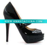 Wholesale Sexy black patent leather women's high heels sandals platform high heels shoes with peep toe