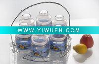 Wholesale Glass Jar,6pcs glass jar with steel stand