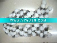 Wholesale rabbit fur balls scarf W001 (white and grey)