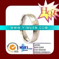 Wholesale titanium ring inlay CZ stone and gold plating