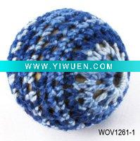 Crochet bead, round, woven beads, wooden covered with wool