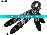 Wholesale Cotton guitar strap with skull pattern and genuine leather ends