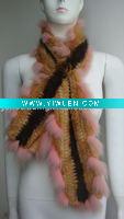 Wholesale Profesional Mink Tail Knitting (S-030, Green+Golden) Fashion Mink Fur Scarf with Raccoon
