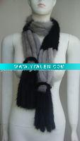 Wholesale Profesional Mink Tail Knitting (S-025, Black+Grey) Fashion Mink Fur Scarf