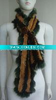 Wholesale Profesional Mink Tail Knitting (S-029, Green+Orange) Fashion Mink Fur Scarf with Raccoon