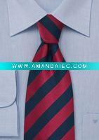 Wholesale navy and cherry striped stock tie