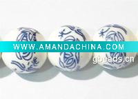 Hand-painted ceramic beads, round, 14m, sold per pc