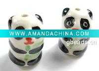 Hand-painted ceramic beads, panda, 15x22mm, sold per pc