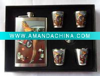 Wholesale leather covered flask set