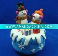 Wholesale 3D 3.5"x 3.5"x 4.5"most delicate and polular polymer clay music box craft/ornament/decoration/gift with Christmas scene