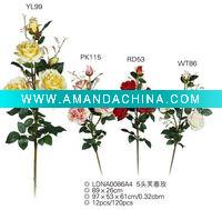 Wholesale new style silk artificial bouquet( 5 pcs rose head 89cm)