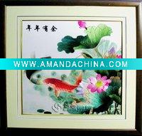 Wholesale Hand Embroidery Silk Art---Goldfish painting(as Chinese Su Embroidery Folk Art)