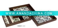 Wholesale antique wooden tray with leather