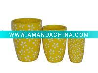 Wholesale 3 Set white flower and yellow dolomite flower vases