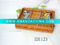 Wholesale Handmade divisions rattan tableware storage basket