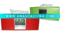 Wholesale PU tissue holder with LCD clock