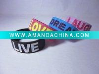 Wholesale Customized wide debossed silicone rubber bracelet filled with color