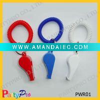 Wholesale promotion Plastic whistle coil keyring/hot sale plastic whistle