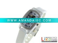 Cartoon Children's Watches white quadrate plastic watchcase inlaid white environment friendly silicone strap XH0001