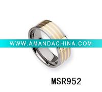 Wholesale Titanium & 14K Gold, 8mm Striped Band ring