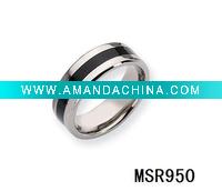 Wholesale Titanium & Black Enamel, 8mm Striped Band ring