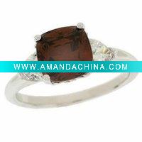 Wholesale Platinum Clad Sterling CZ Chocolate Cushion Ring in 925 Silver