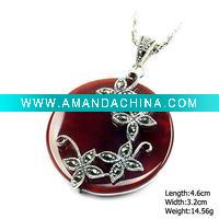 Wholesale 925 Silver Pendant with Red Agate and Marcasite