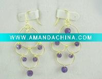Wholesale 109052 925 Silver 14K Yellow Gold Plating Natural Amethyst 4.5" Gemstone Earring