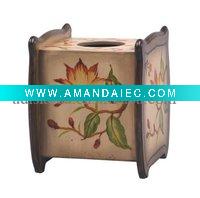 Wholesale Hand painted Wooden Tissue Box With Artistical Flowers